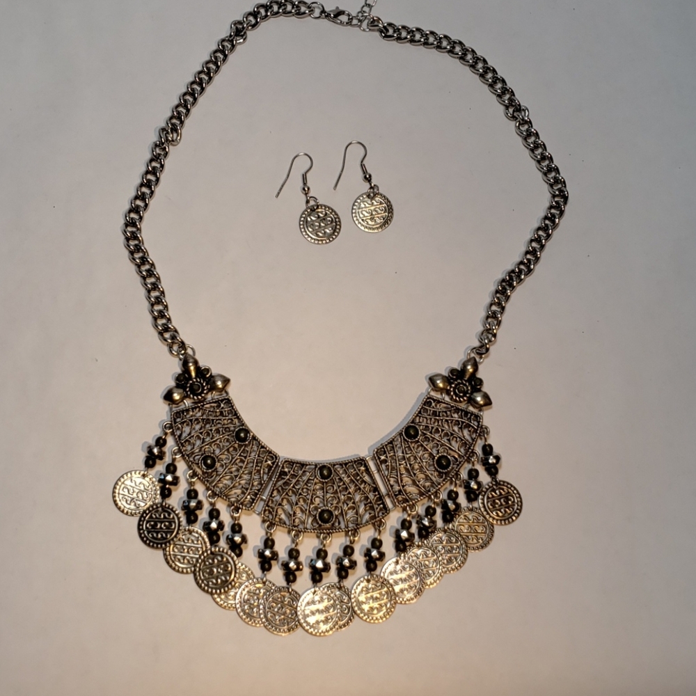 Silver Egyptian Style Coin Necklace